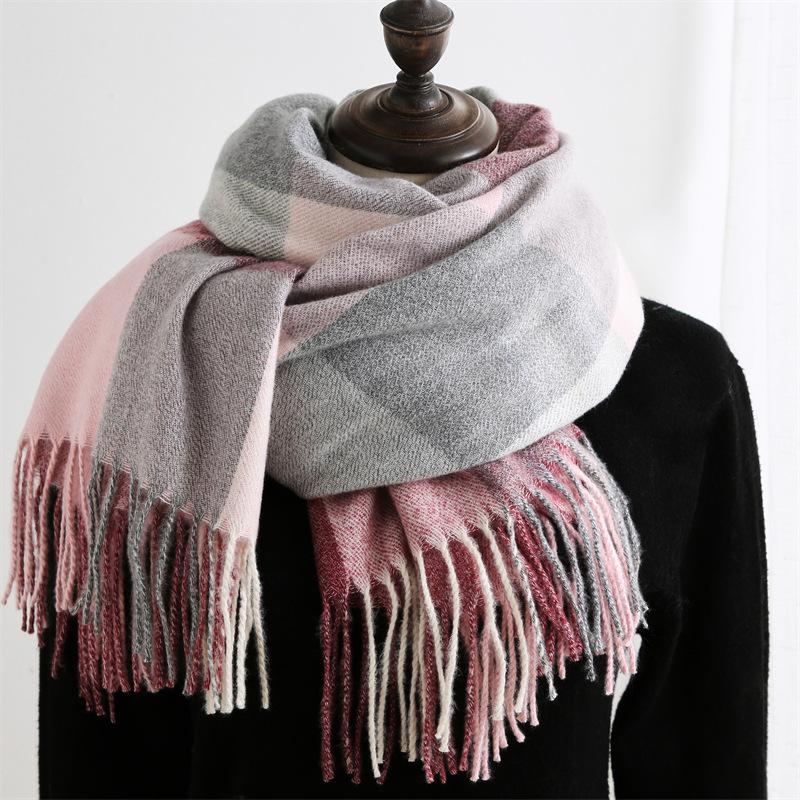 New Plaid Scarf for Women Japanese and Korean Sweet Imitation Cashmere Mid Length Colorful Plaid Scarf Shawl and Scarf