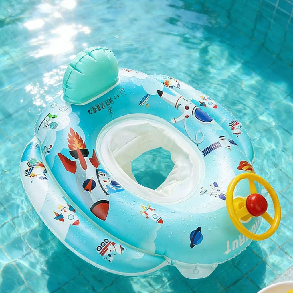 Children's Steering Wheel & Cartoon Seat Ring: Mermaid & Dinosaur Inflatable Swim Toys