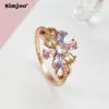 SIMJOO Simple and Colorful Zircon Rose Gold Flower Ring for Women