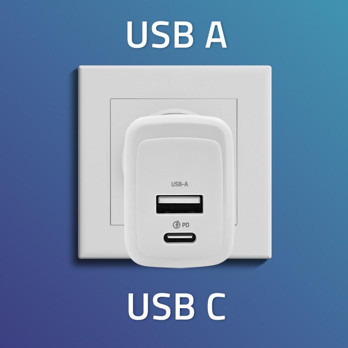 Qoltec Ładowarka Sieciowa 45W Gan | 5-20V | 1.5-3A | 1 X Usb-C Pd | 1 X Usb Qc 3.0 | Biała