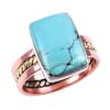 Natural Tibetan Turquoise Gemstone 925 Solid Silver Two Tone Ring Size 10US O4s79