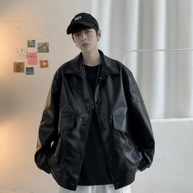 Мужская куртка из искусственной кожи, весенняя, новая, корейский стиль, модная, свободная и красивая кожаная куртка, одежда в гонконгском стиле, молодежная куртка