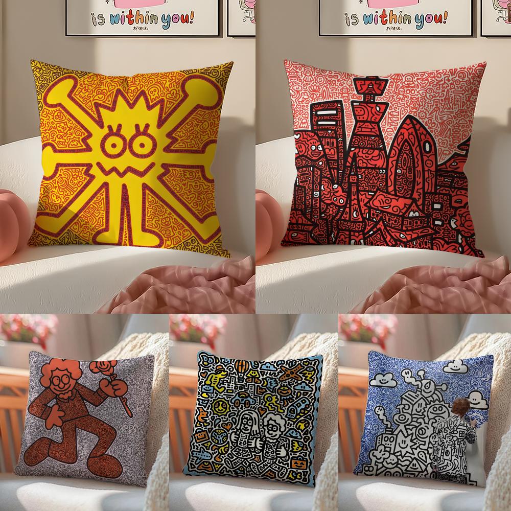 Знаменитый Гений Граффити Арт Mr Doodle Наволочка Двусторонняя Плюшевая Подушка для Дивана Чехлы Органический Дышащий Невидимая Молния