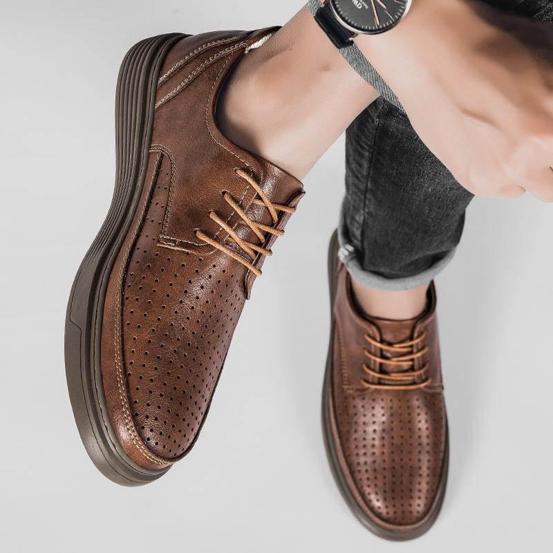 Мода 2025 Бренд Мужские Летние Перфорированные Дышащие Оксфорды Высококачественные Мужские Удобные Кожаные Повседневные Туфли с Увеличением Роста