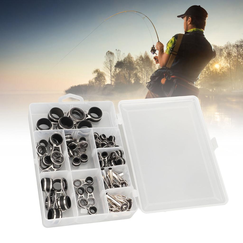 55Pcs Fishing Rod Guides Line Rings Set Stainless Steel Ceramic 9 Different Sizes Fishing Rod Guides Tip Rings