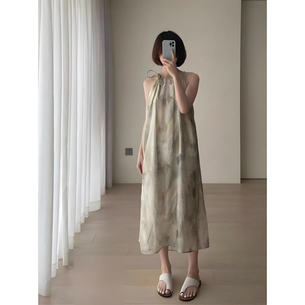 Платье с принтом-кляксой и шнуровкой на шее для женского тайского морского отдыха, суперфея пляжное платье