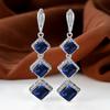 Длинные висячие серьги-крючки с синим камнем принцессы, цвет серебра, желтого золота, квадратной огранки, кольцо для невесты, обручальные украшения