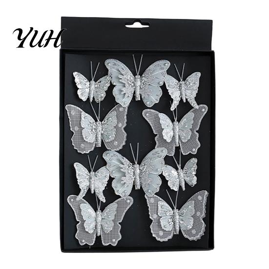 Wedding Holiday Butterfly Decor 1 Set Glitter Christmas Ornament, Double Layer Sequins Artificial for Hanging Tree, Festive Home Decoration