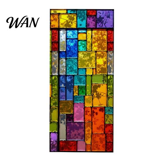 Privacy Window Film Static Cling Film, Full Blackout, Colorful Geometric UV Reusable Glass Blocking, Heat Insulation Sticker for Home Office Shield