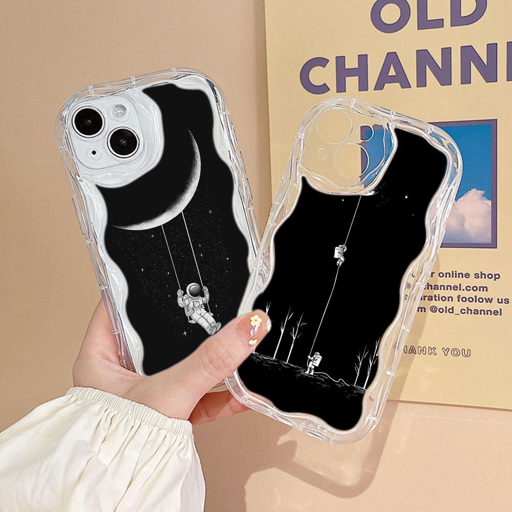 Ae97 Space Moon Astronaut Black art защитные чехлы для телефонов Samsung S23 S24 Ultra A55 A14 A25 Infinix Hot 40 Pro Tecno Spark 20 Wave TPU задняя крышка