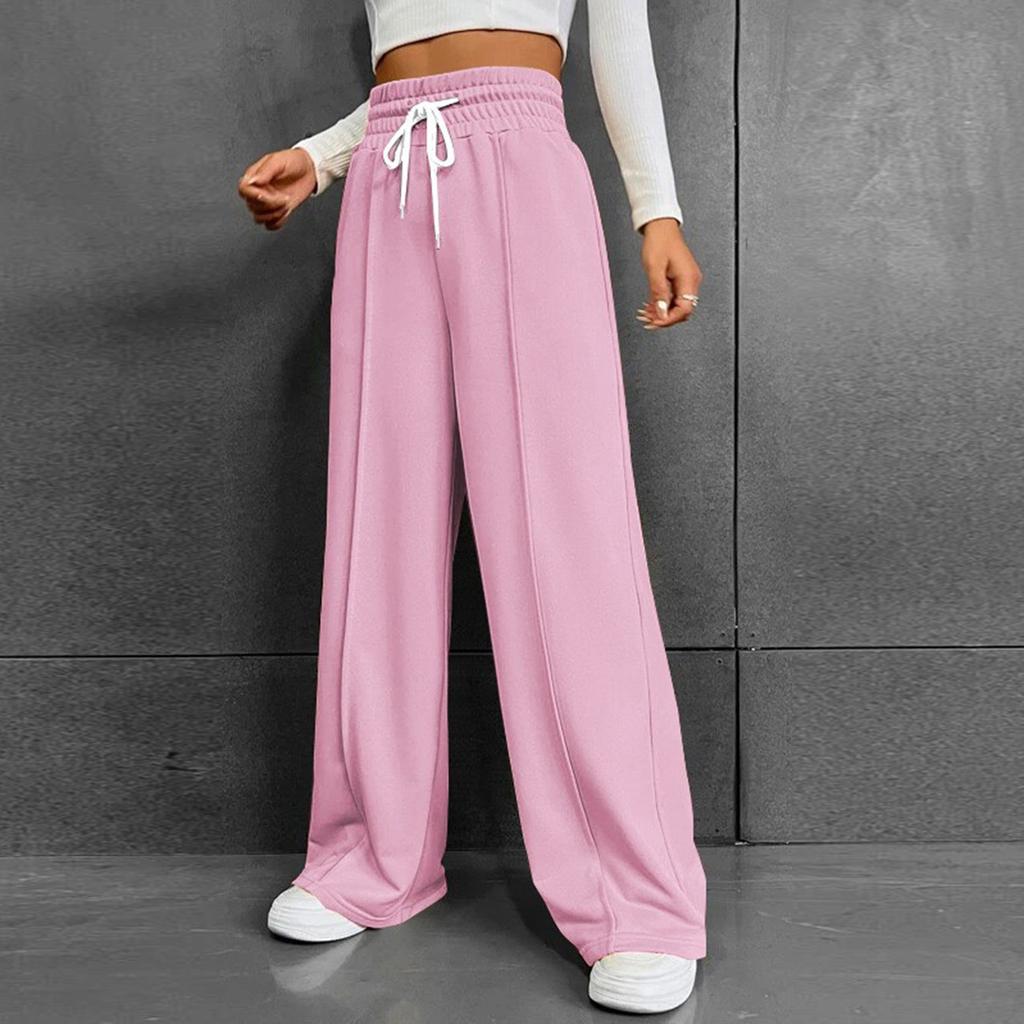 Женские модные однотонные универсальные повседневные брюки с карманами, свободные спортивные брюки с высокой талией и широкими штанинами на шнурке