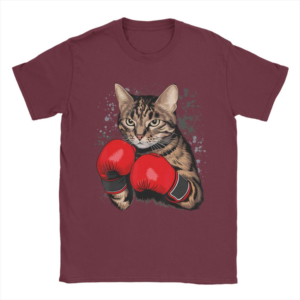 Cool Boxing Cat for Boxing Gloves and Cats Lovers T Shirt Unisex Pure Cotton T-Shirts Crew Neck Tee Shirt Short Sleeve Tops