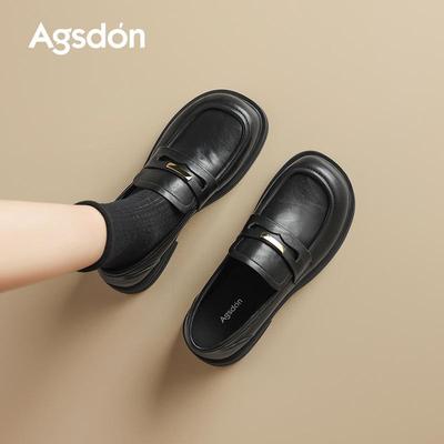 Женские винтажные лоферы Augusden в британском стиле, черные - матовая кожа, лето 2025