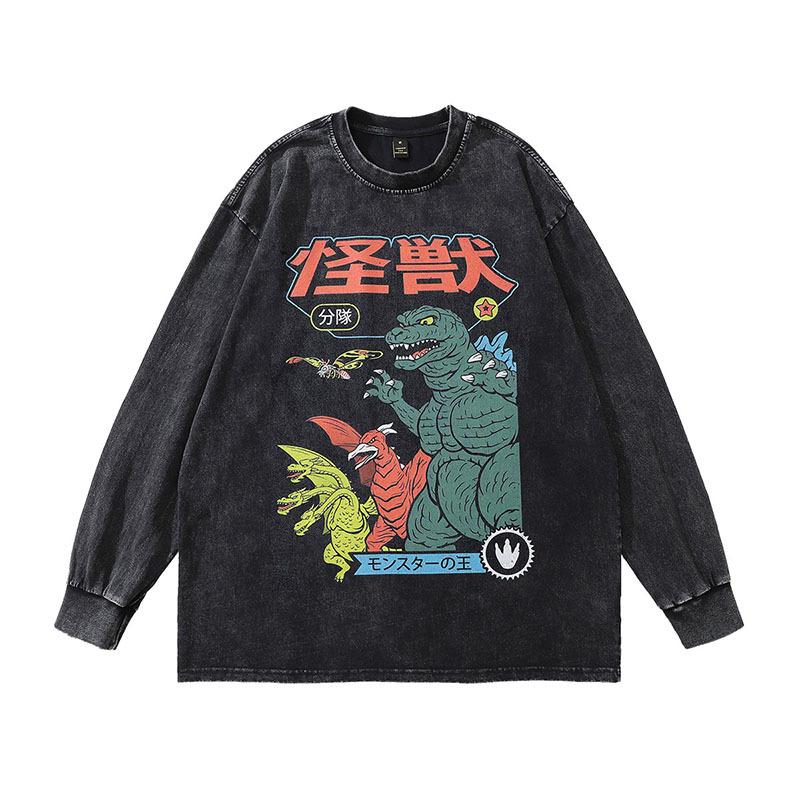 European And American Hip Hop Retro Old Long-Sleeved T-Shirt Men And Women Oversize Street Trendy Brand Couple Vintage Base