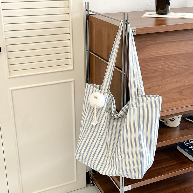 Полосатая парусиновая сумка женская большой вместимости летняя новая повседневная сумка через плечо сумка-тоут для занятий для студентки