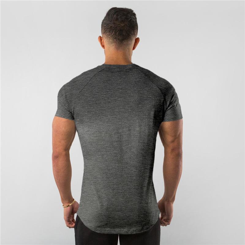 Summer Fitness Sports Short Sleeve T-shirt Work Clothes Solid Color European and American Men's Top