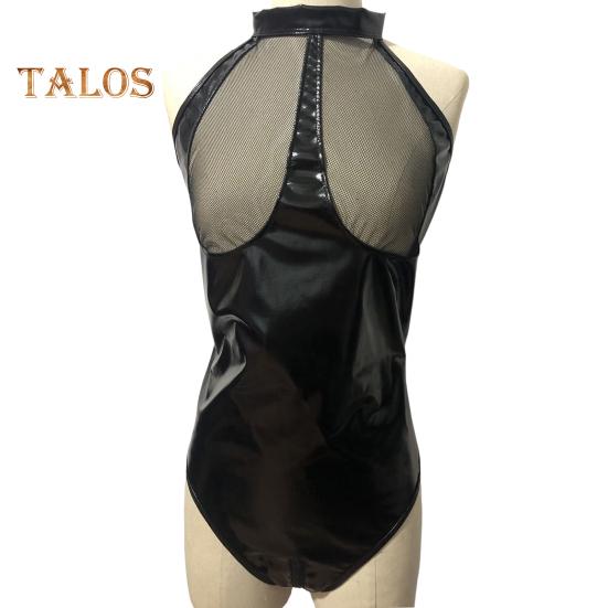 Женский боди для медового месяца, сетчатый, из искусственной кожи, в стиле пэчворк, с открытыми плечами, облегающий, с цепочным декором, с открытым промежностным шортом, для ночного клуба, отеля, брачной ночи, секса