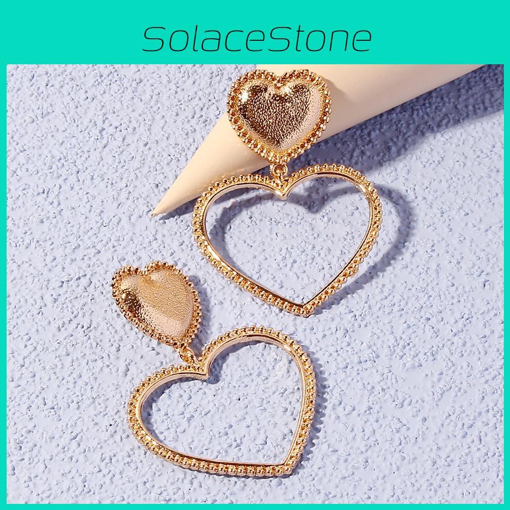 W240 Metal Heart Pendant Earrings With Geometric Style For Birthday And Celebration