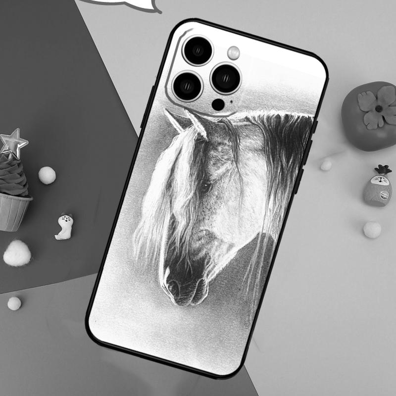 Чехол для телефона с эскизом лошади для iPhone 17 Pro Max 16 15 14 13 12 11 Pro Max Plus 12 13 Mini 16e 17 Air Cover