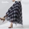 Summer Women's Plaid Printed Elegant Tulle Skirt Elastic Waisted Maxi Skirt QH2227