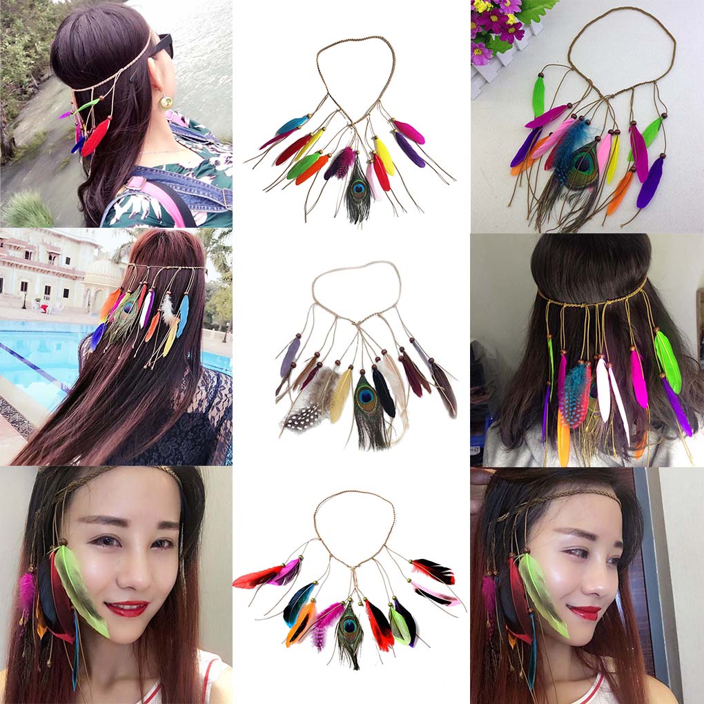 Индийская повязка на голову Богемная повязка для волос Фестивальный головной убор Бохо Хэллоуин Обруч для волос Косплей Головной убор