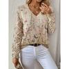 Women's Spring/Fall Elegant Printed Sweater V-Neck Pullover Long-Sleeve Top