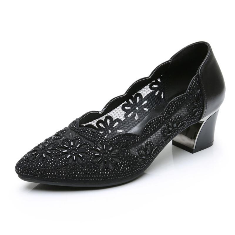 Женские остроносые и воздушные дышащие босоножки с сетчатой отделкой из стразов, одинарные туфли, модные и многофункциональные туфли на высоком каблуке