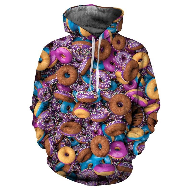 Толстовки с принтом 3D Donuts Chocolate Dessert для мужчин, детская модная уличная одежда с длинными рукавами, унисекс, зимняя толстовка с капюшоном Harajuku