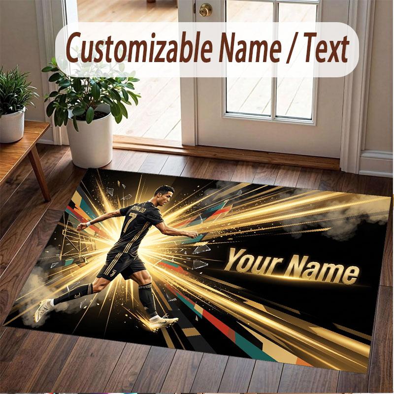 Custom Rug Cristiano Ronaldo Pattern Print Name Text Soft Non‑Slip Floor Carpet for Home Indoor Decoration