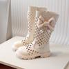 Children Chain High Boots Summer Girls Hollow Princess Boots with Bow-knot Kids Fashion Fashion PU Boots Side Zip Low Heels