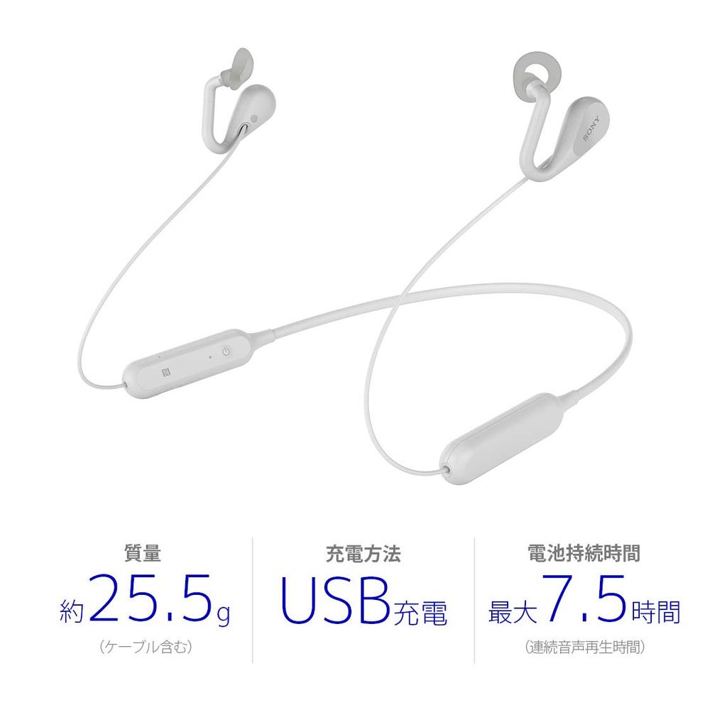 Sony SBH82D Wireless Open-Ear Stereo Earphones, Gray, Bluetooth/NFC, 7.5-Hr Playback