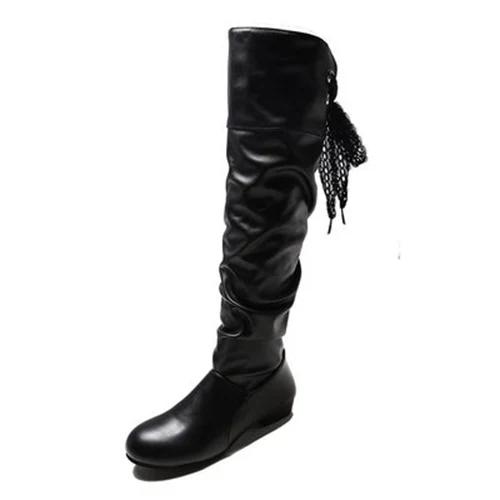 2026 New Shoes for Women Knee High Boots Thigh High Boots Woman Pleated Low Heel Casual Leather Platform Boots Botas Para Mujer