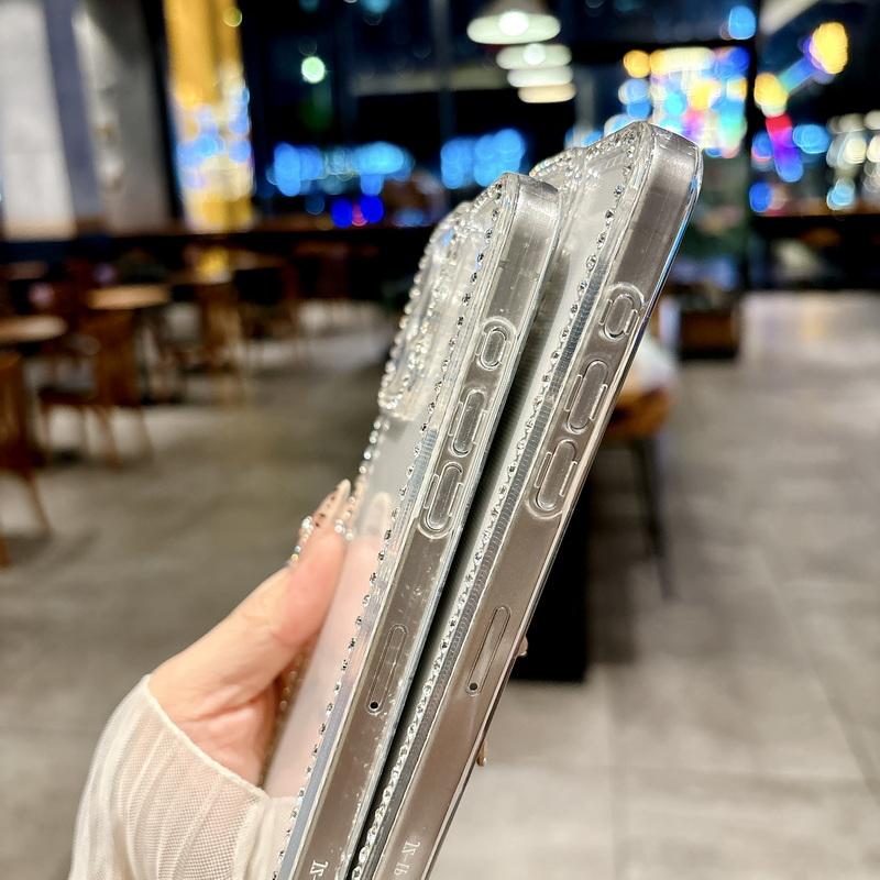Прозрачный тонкий чехол с бриллиантовой рамкой для iPhone 16 Pro Max 15 Pro 14 13 12 11, мягкий противоударный чехол из ТПУ для защиты линз, прозрачный чехол