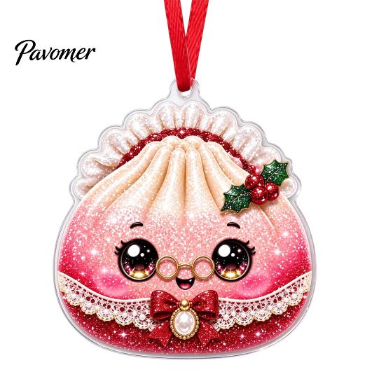 Unique Holiday Party Favors 2D Acrylic Christmas Ornament, Cute Luck Bag Bun Hanging Decor, Flat Pendants Tree Pendant for Home Gift Exchange