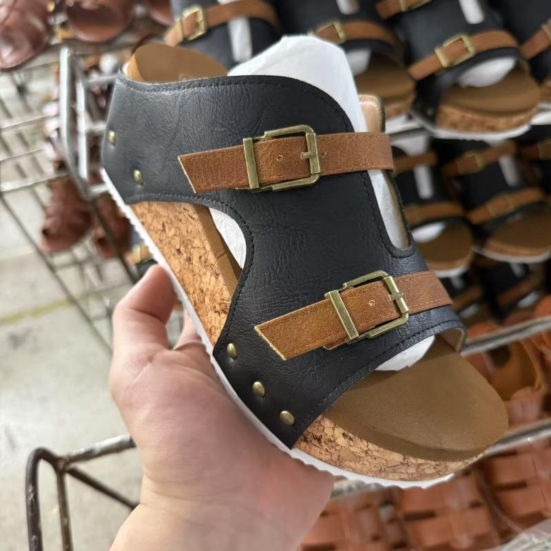 Новые женские туфли-шлепанцы на танкетке с толстой подошвой большого размера и ремешком с пряжкой