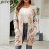 BITCED Autumn/Winter Women's Diamond-Patterned Oversized Knitted Cardigan Jacquard Mid-Length Sweater Coat