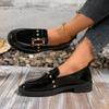 Platform Single Shoes Autumn New Round Toe Deep Mouth Rhinestone Metal Button Soft Sole Non-slip Block Heel Shoes