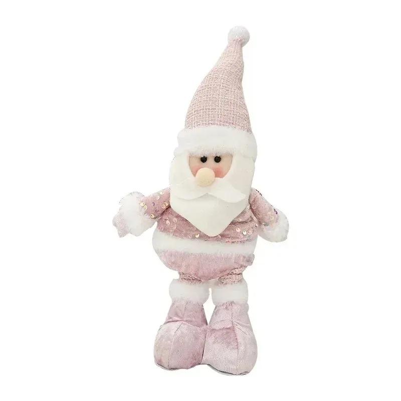 Pink Sequin Poseable Doll Christmas Snowman Santa Reindeer Winter Window Decoration Plush Hat Scarf Indoor Holiday Decor