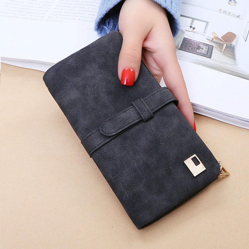 New Fashion Women Wallets Drawstring Nubuck Leather Zipper Frosted Wallet Woman's Long Design Purse Two Fold More Color Clutch