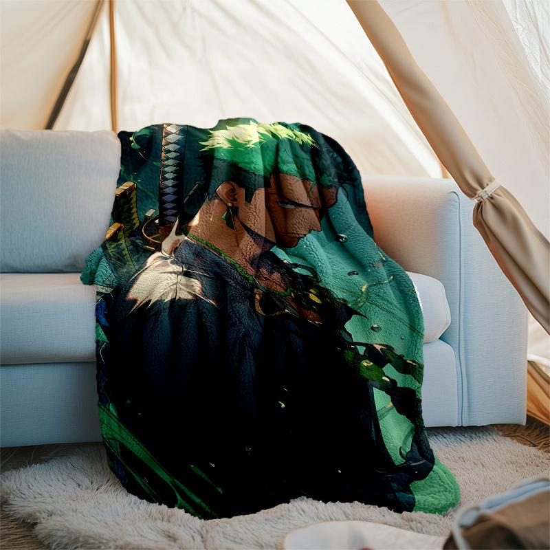 Roronoa Zoro Theme Printed Blanket,Perfect for Couch, Bed, Travel & Outdoor Use | Machine Washable, Cozy & Durable.