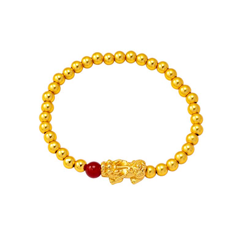 Guochao Vietnamese Sand Gold Pixiu Beaded Bracelet - Women's Retro, Colorfast Jewelry