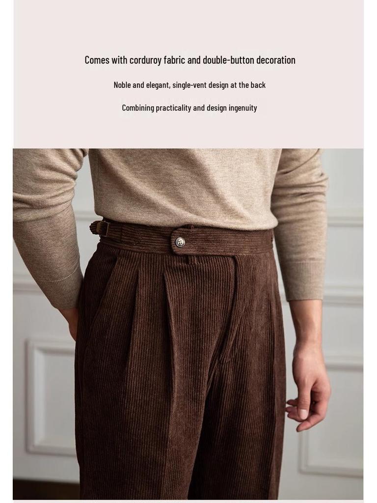 Retro Corduroy High-Waisted Suit Pants: Versatile Japanese Drape for Autumn and Spring