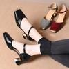 Metal Square Head Light Mouth Women's Thick Heel Sandals Spring and Summer New French Temperament Fashionable Versatile Medium Heel Small Leather