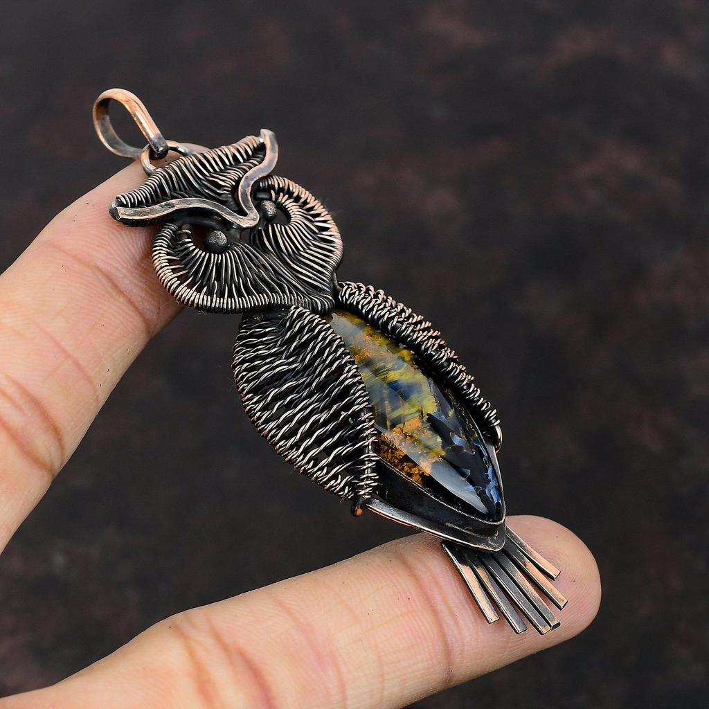 Подвеска Pietersite, медная проволочная обернутая подвеска, сова, драгоценный камень, подвеска Pietersite, ювелирные изделия ручной работы, уникальный медный подарок для женщин