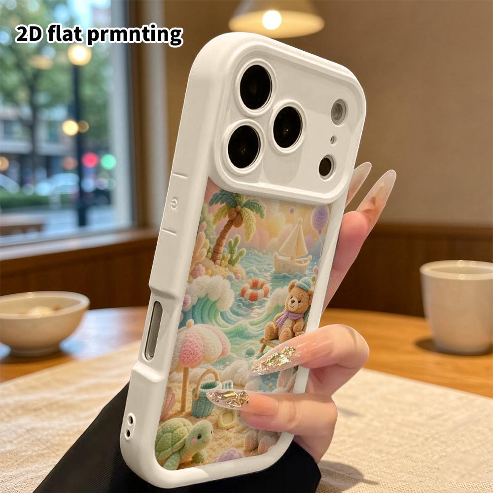 Phone Case: 2D flat, suitable for iPhone 18 17 16 15 14 13 12Pro protective case, cute bear beach vacation, perfect Christmas and Halloween holiday gi