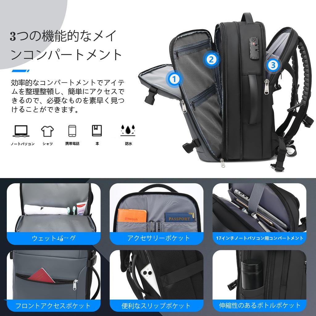 60 л Расширяемый вакуумно-герметичный компрессионный дорожный рюкзак, подходит для ноутбуков до 17,3 дюймов, водонепроницаемый, с замком TSA, ручная кладь, включает вакуумный насос, серый