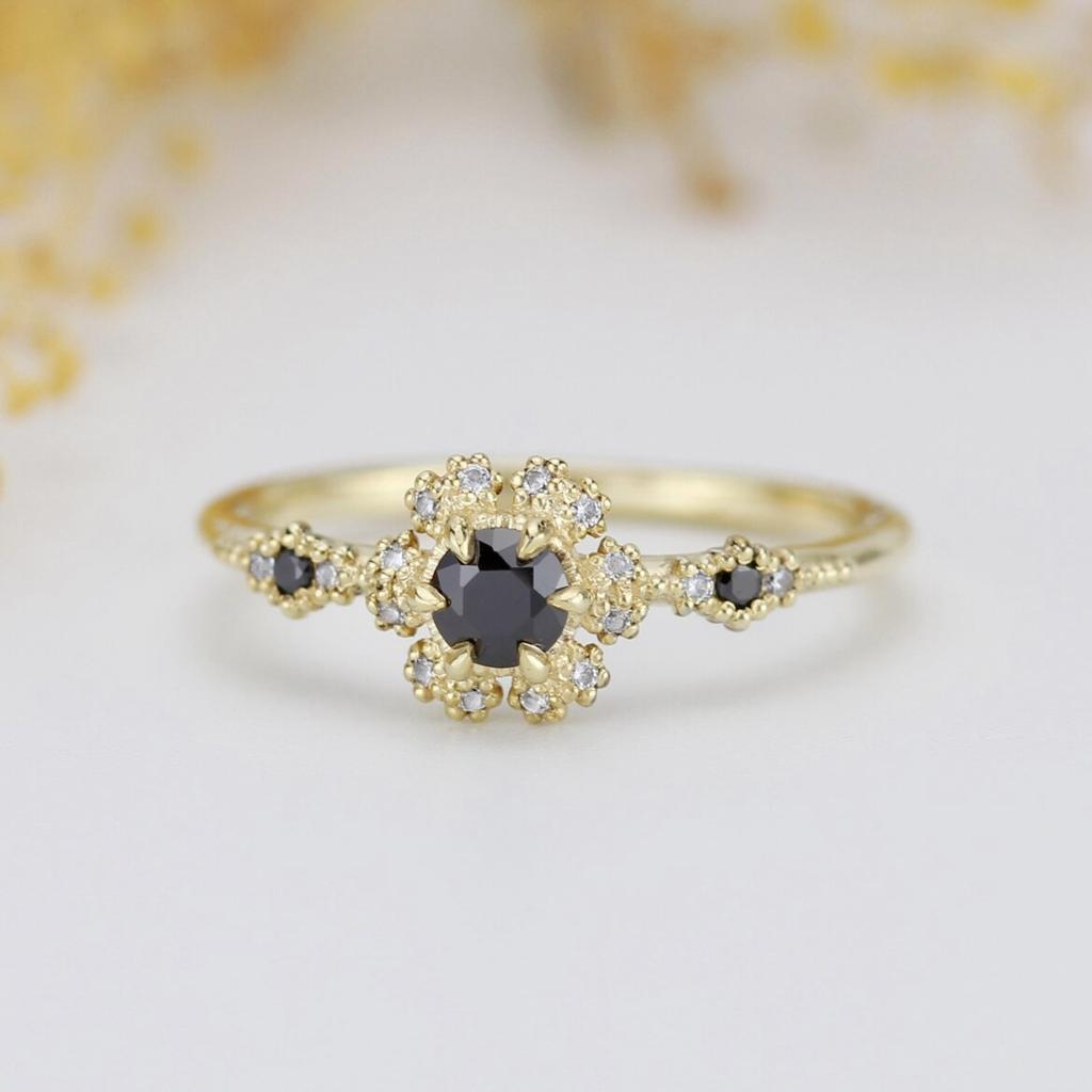 Ювелирные изделия Женское кольцо с черным драгоценным камнем, простые ювелирные изделия