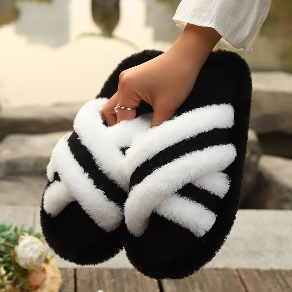 Home Slippers Comfortable and Warm Open Toed Soft Plush Shoes Solid Color Indoor Floor Slippers