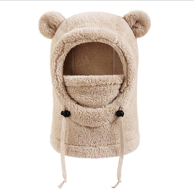 Children Warm Cold Hats Bear Ears Hood Men and Women Autumn Winter Polyester Fiber Neck Scarf and Mask Integrated Hat