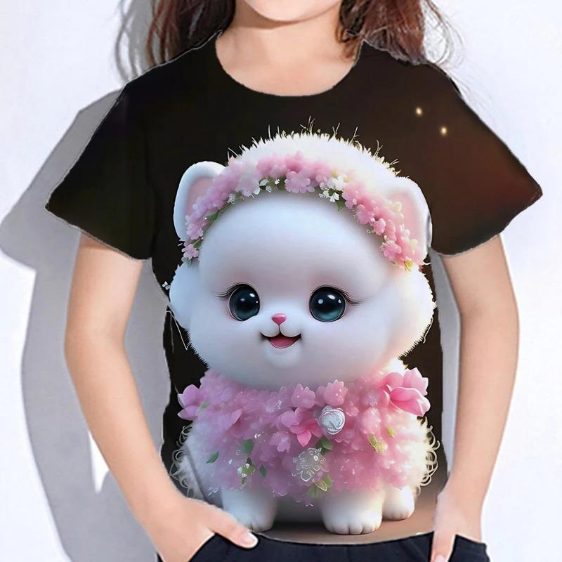 Футболка детская с принтом Animal Series 3D, облегающий свитер с круглым вырезом и короткими рукавами, повседневные футболки для девочек